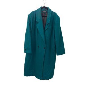 Adolfo Classics teal green double breasted two button wool coat size 22